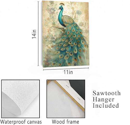 11x14 Teal Peacock Wall Art Canvas Print