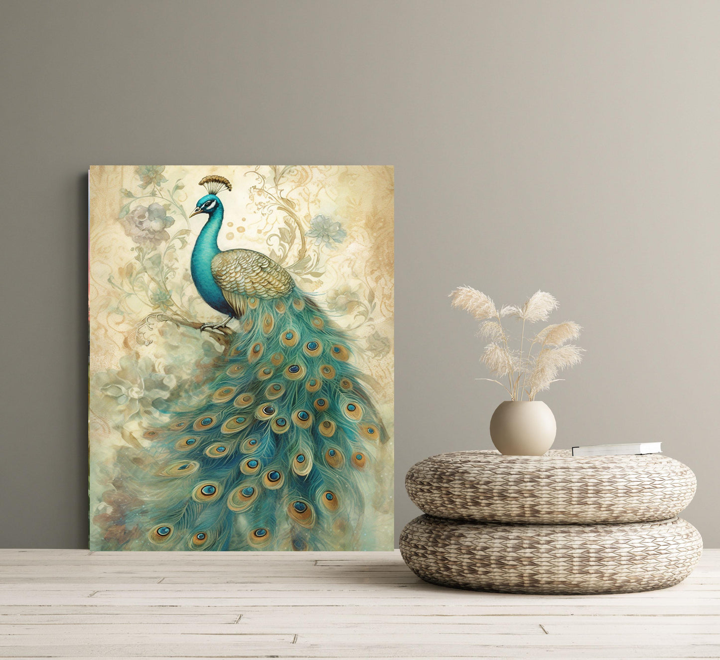 11x14 Teal Peacock Wall Art Canvas Print