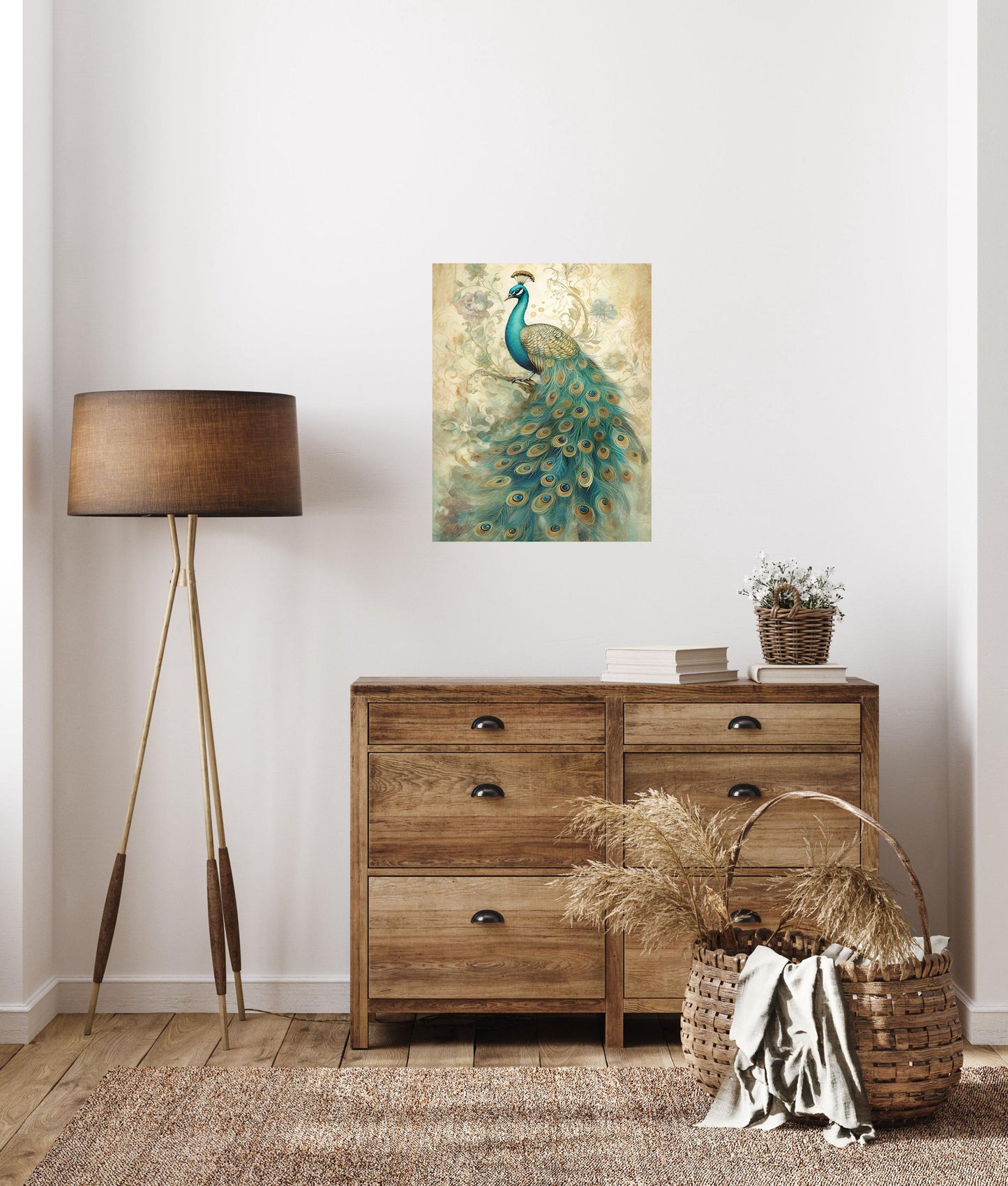 11x14 Teal Peacock Wall Art Canvas Print