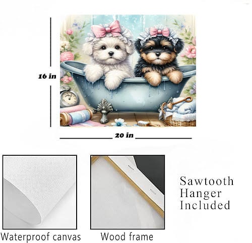 New Release, 20x16 Puppy Bath Wall Art Canvas Print