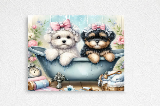 New Release, 20x16 Puppy Bath Wall Art Canvas Print