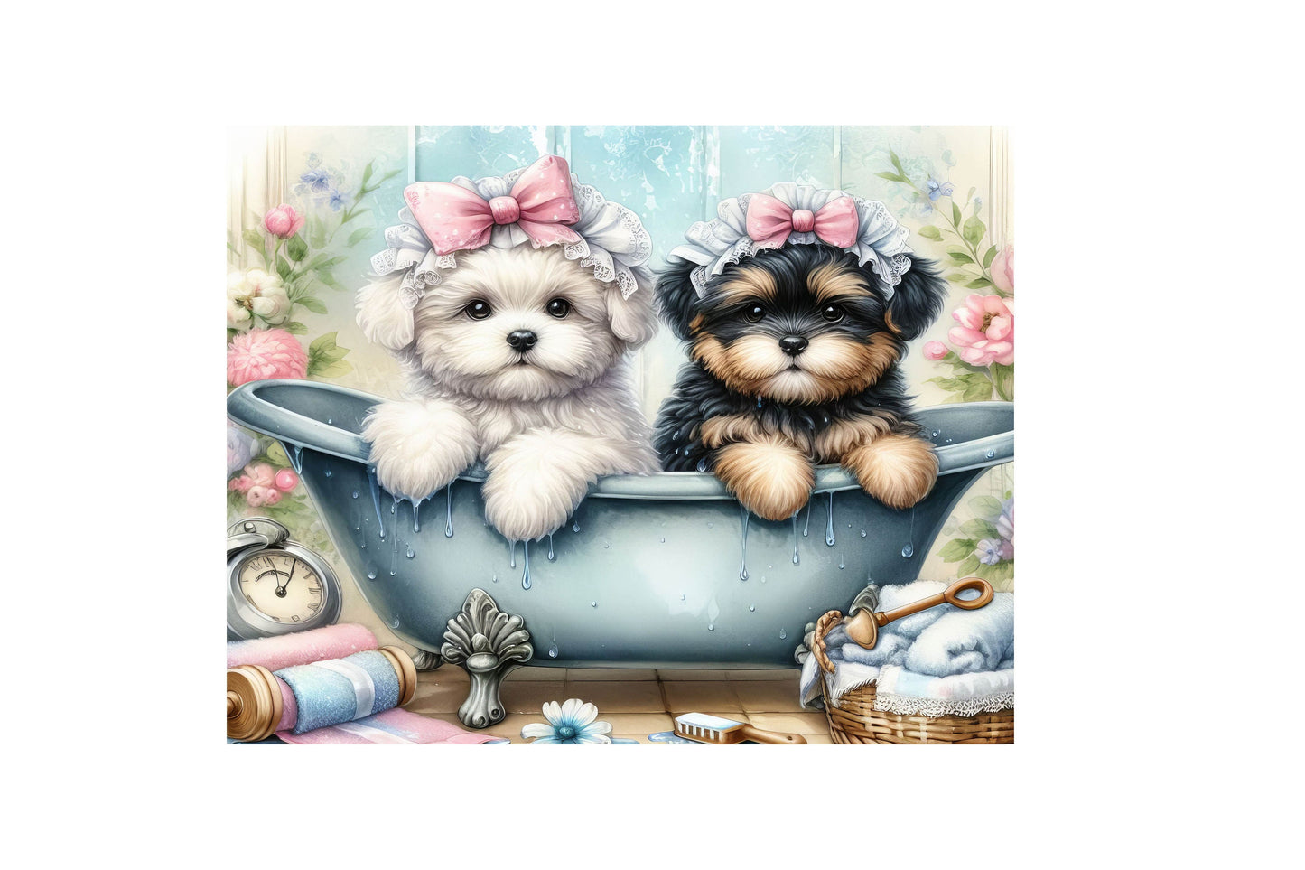 New Release, 20x16 Puppy Bath Wall Art Canvas Print