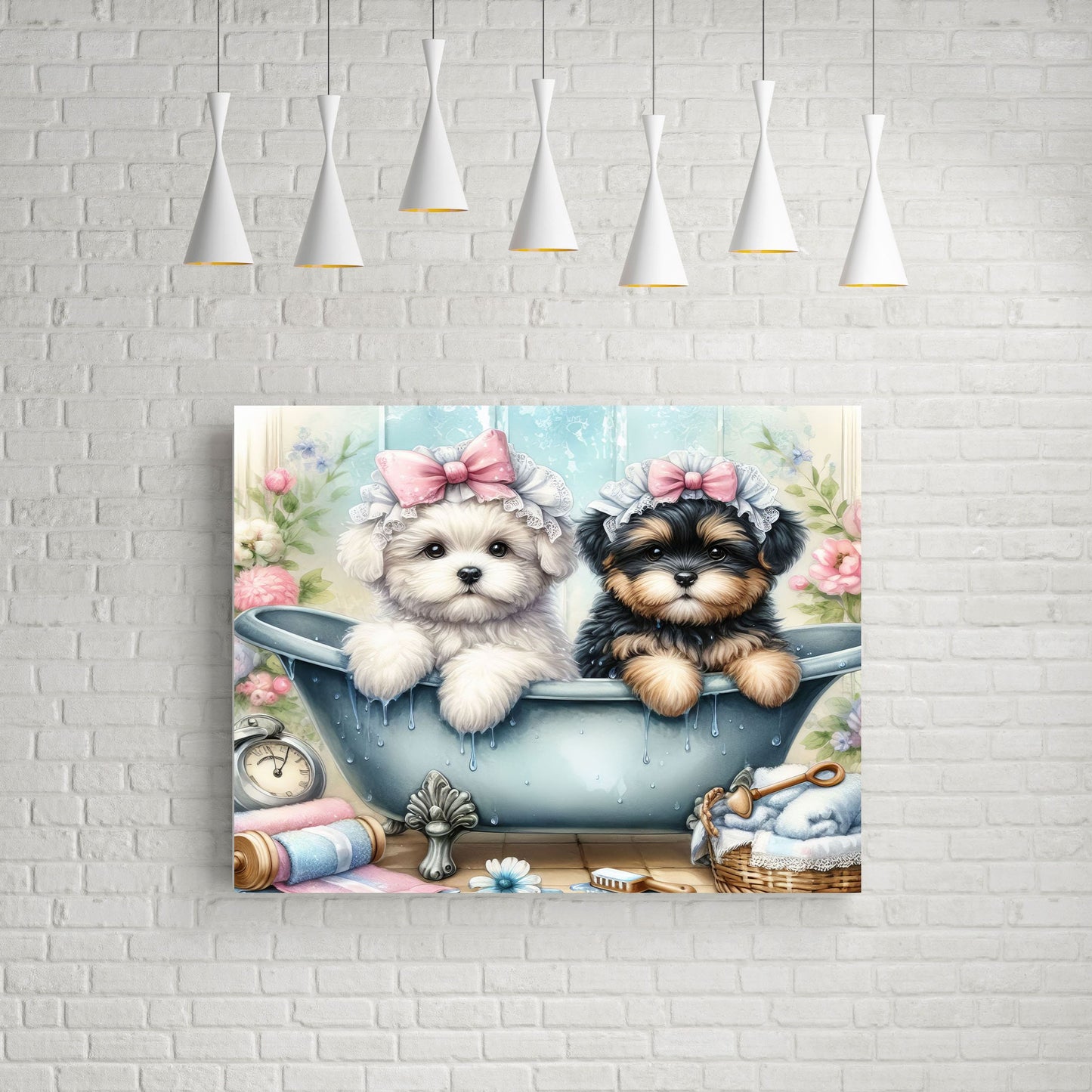 New Release, 20x16 Puppy Bath Wall Art Canvas Print