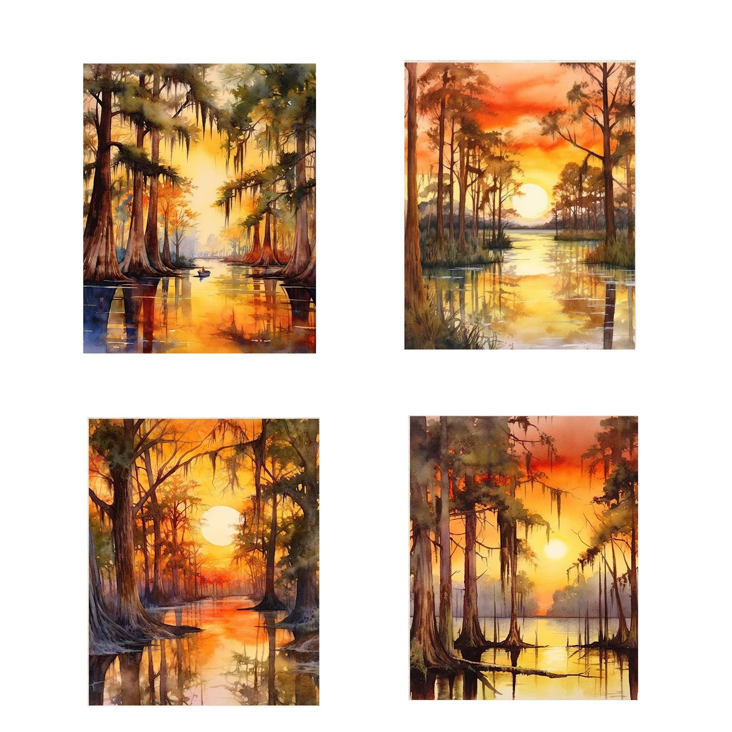 Set of 4  8x10 Bayou Country Wall Art Canvas Print, Contemporary Wall Art