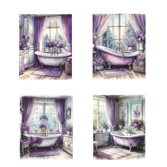 Set of 4  8x10 Lavender Bath Wall Art Canvas Print, Contemporary Wall Art