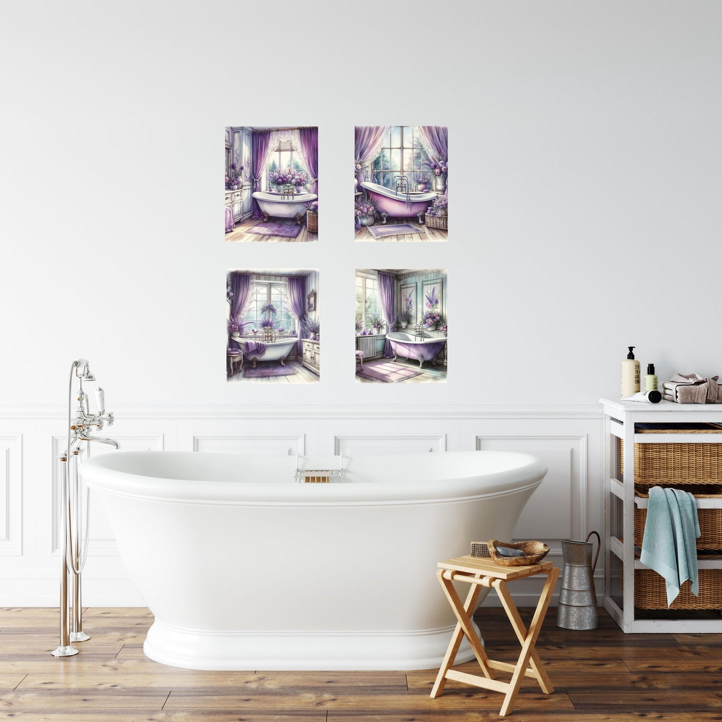 Set of 4  8x10 Lavender Bath Wall Art Canvas Print, Contemporary Wall Art