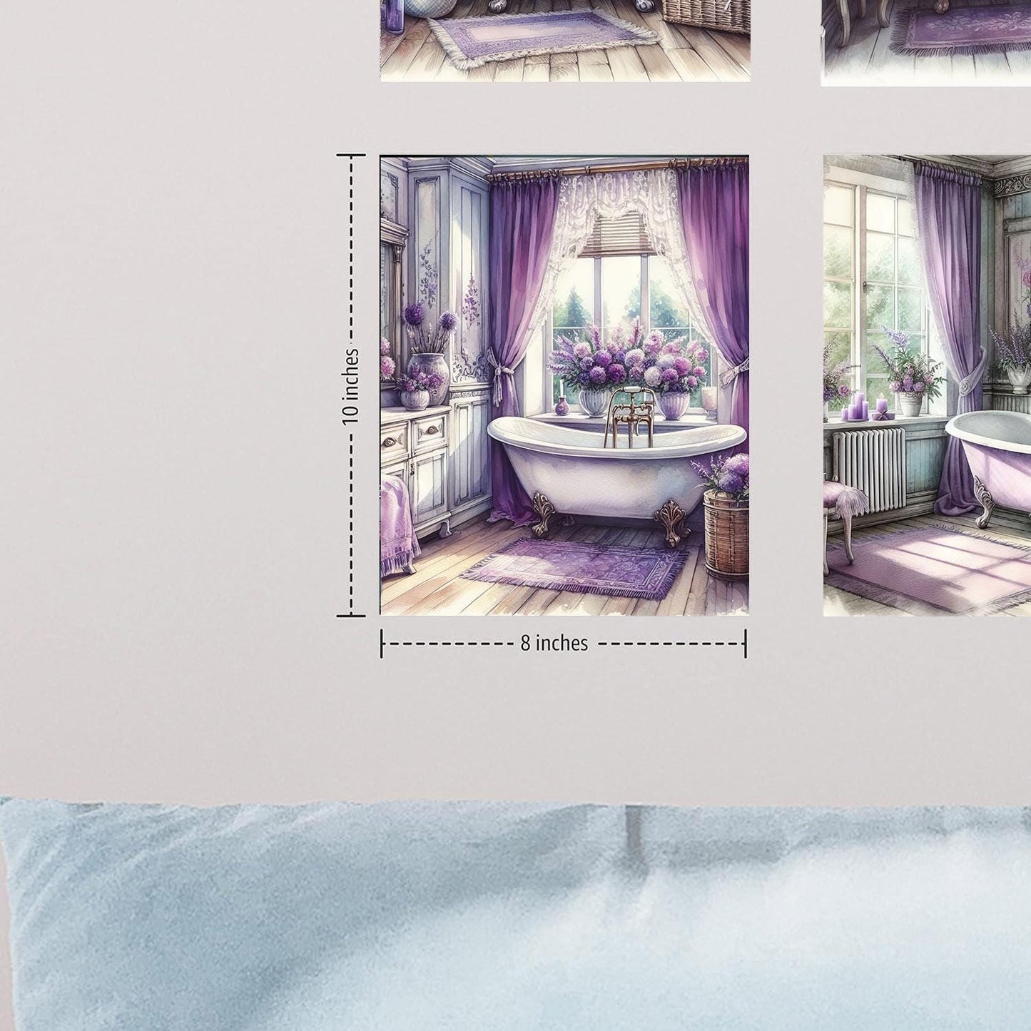 Set of 4  8x10 Lavender Bath Wall Art Canvas Print, Contemporary Wall Art