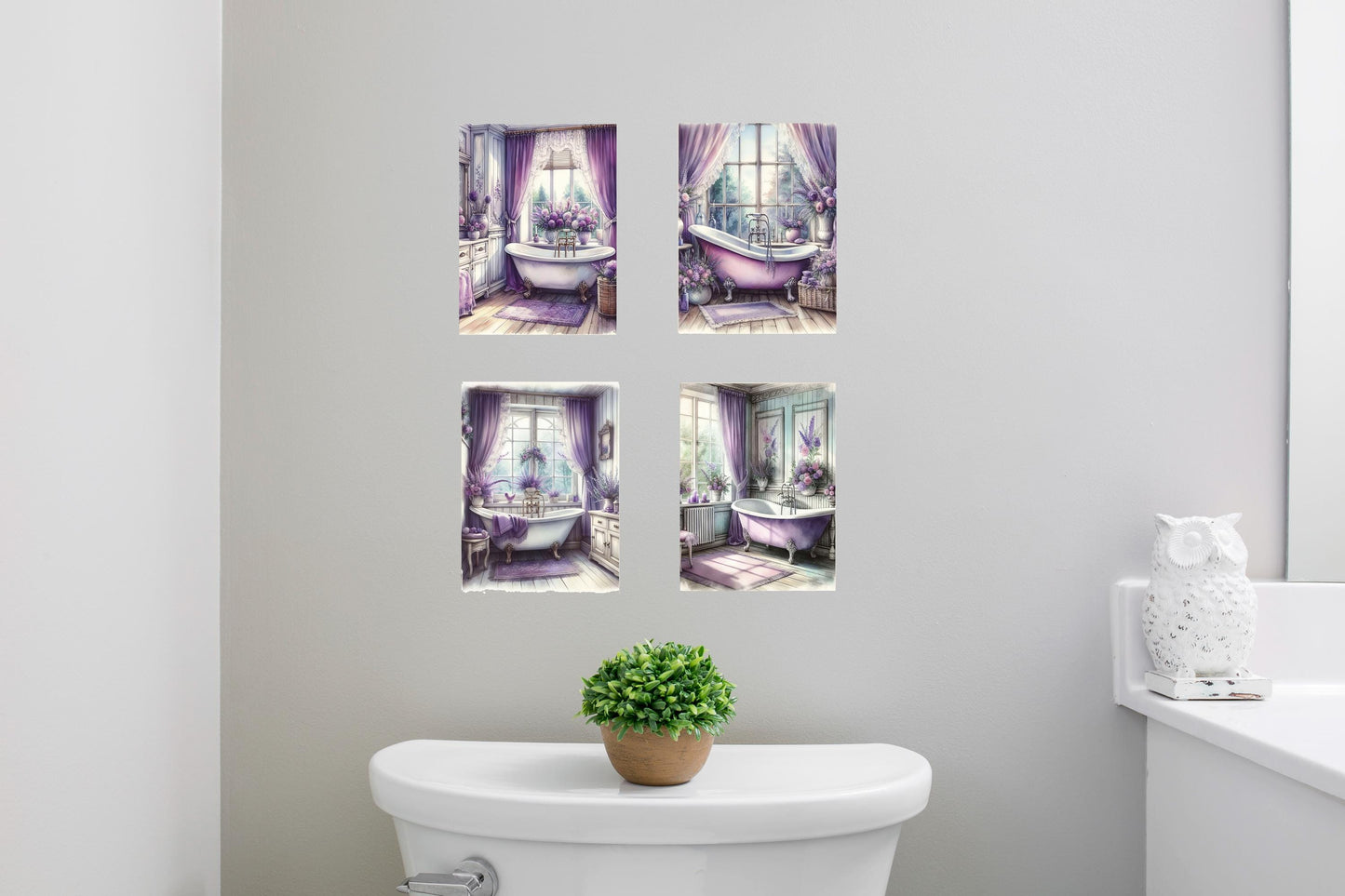 Set of 4  8x10 Lavender Bath Wall Art Canvas Print, Contemporary Wall Art