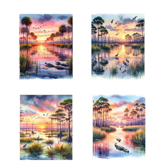 Set of 4  8x10 Sunset Everglades Wall Art, Canvas Prints, Contemporary Wall Art