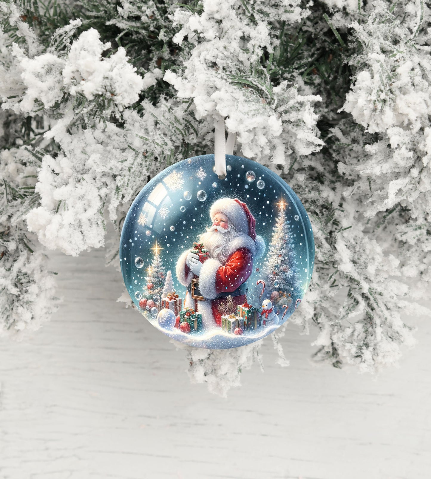 Santa in Snow Globe Christmas Ornament, Ceramic Christmas Ornament, Christmas Decorations