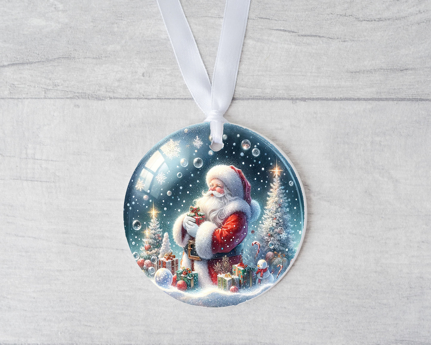 Santa in Snow Globe Christmas Ornament, Ceramic Christmas Ornament, Christmas Decorations