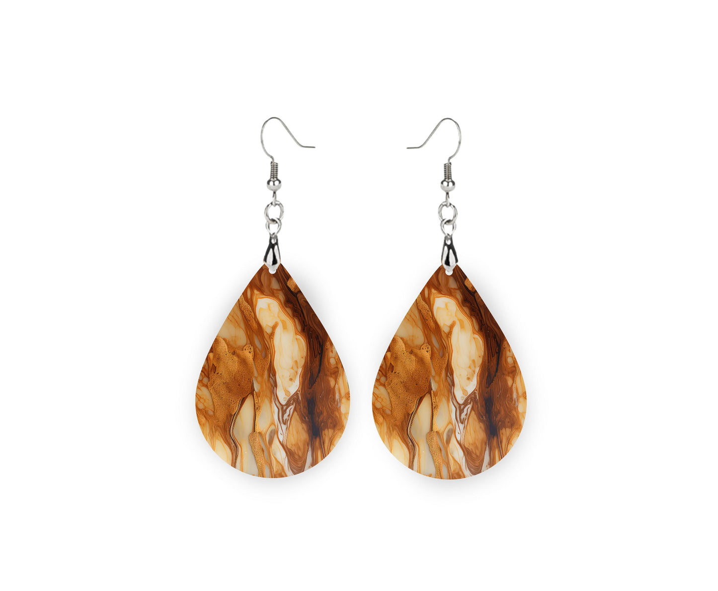 Amber Marble Print Earrings Print Tear Drop Wood Dangle Earrings Hypoallergenic Jewelry