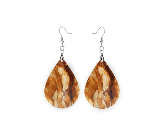 Amber Marble Print Earrings Print Tear Drop Wood Dangle Earrings Hypoallergenic Jewelry