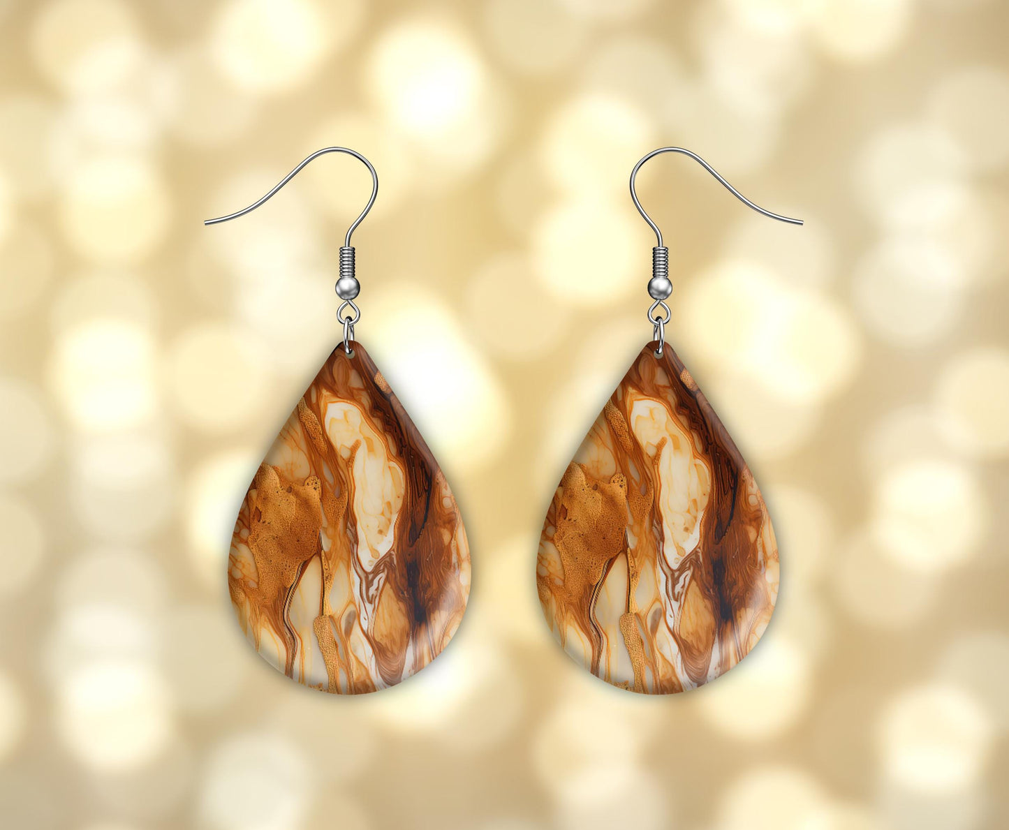 Amber Marble Print Earrings Print Tear Drop Wood Dangle Earrings Hypoallergenic Jewelry