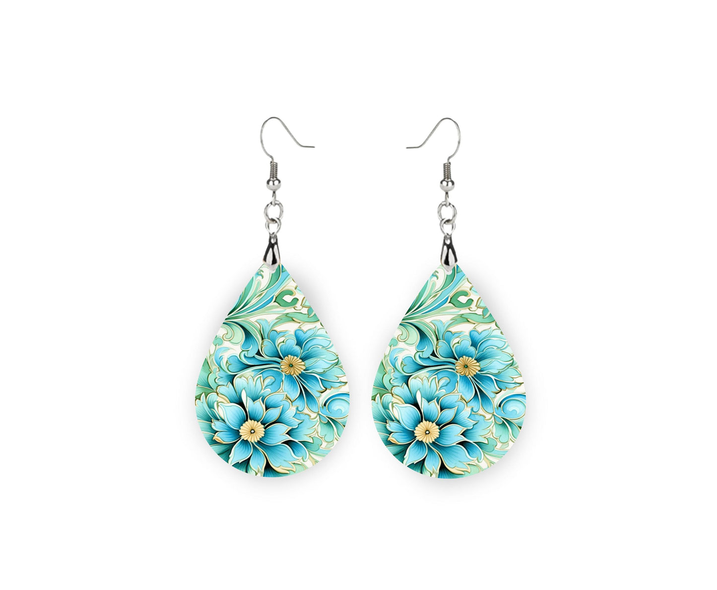 Savannah Floral Print Earrings Print Tear Drop Wood Dangle Earrings Hypoallergenic Jewelry