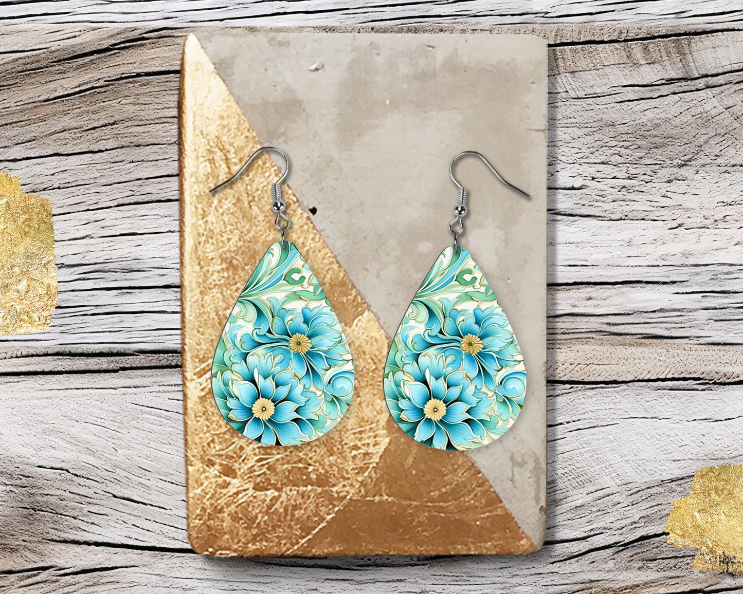 Savannah Floral Print Earrings Print Tear Drop Wood Dangle Earrings Hypoallergenic Jewelry