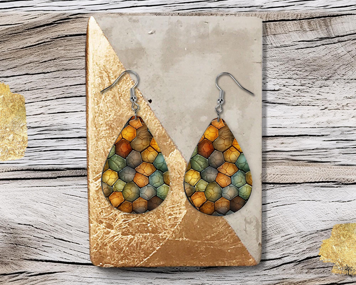 Turtle Shell Print Earrings Print Tear Drop Wood Dangle Earrings Hypoallergenic Jewelry