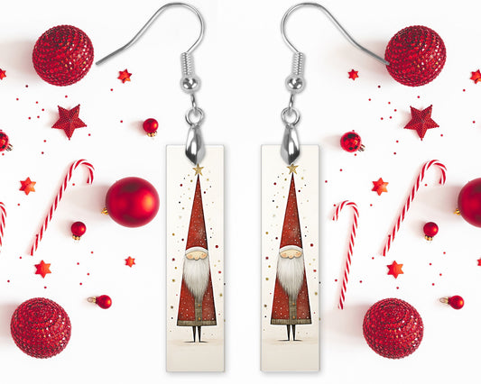 New Release Triangle Santa Bar Printed Wood Dangle Earrings Hypoallergenic Jewelry Handmade