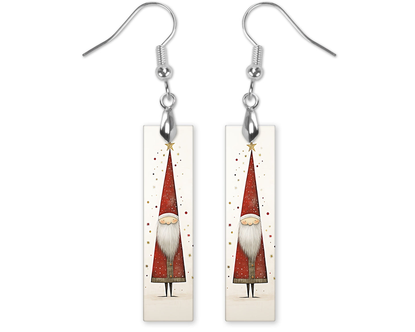 New Release Triangle Santa Bar Printed Wood Dangle Earrings Hypoallergenic Jewelry Handmade