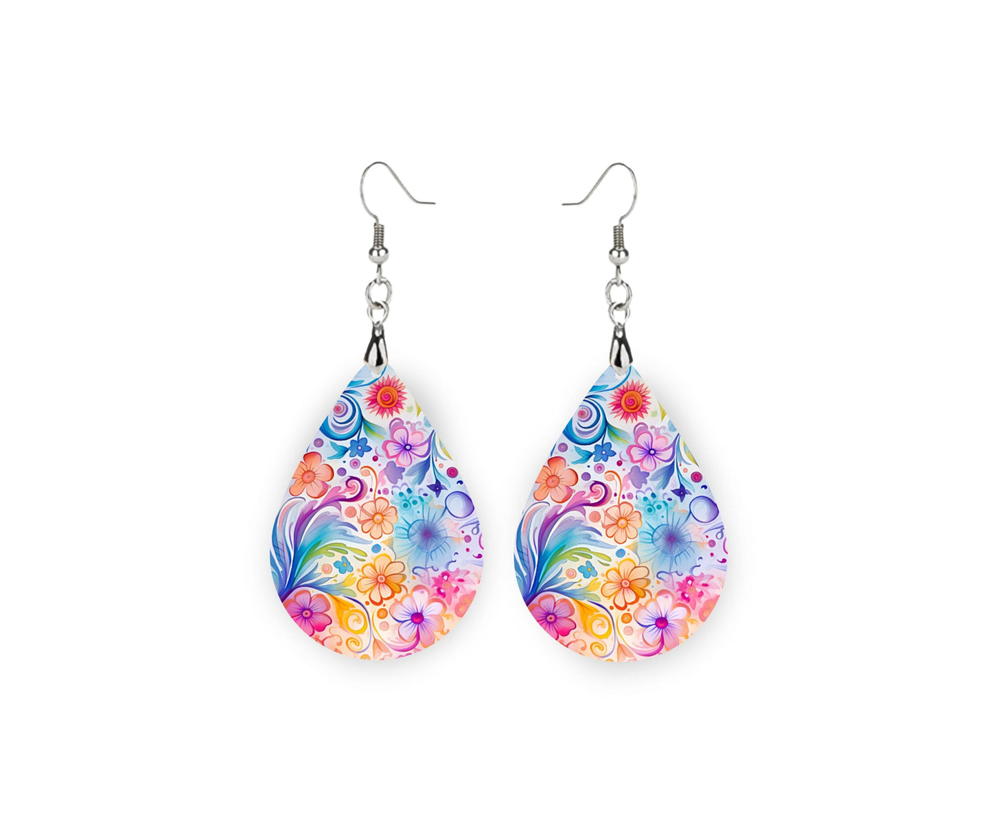 New Release Pretty Floral Print Earrings Tear Drop Wood Dangle Earrings Hypoallergenic Jewelry