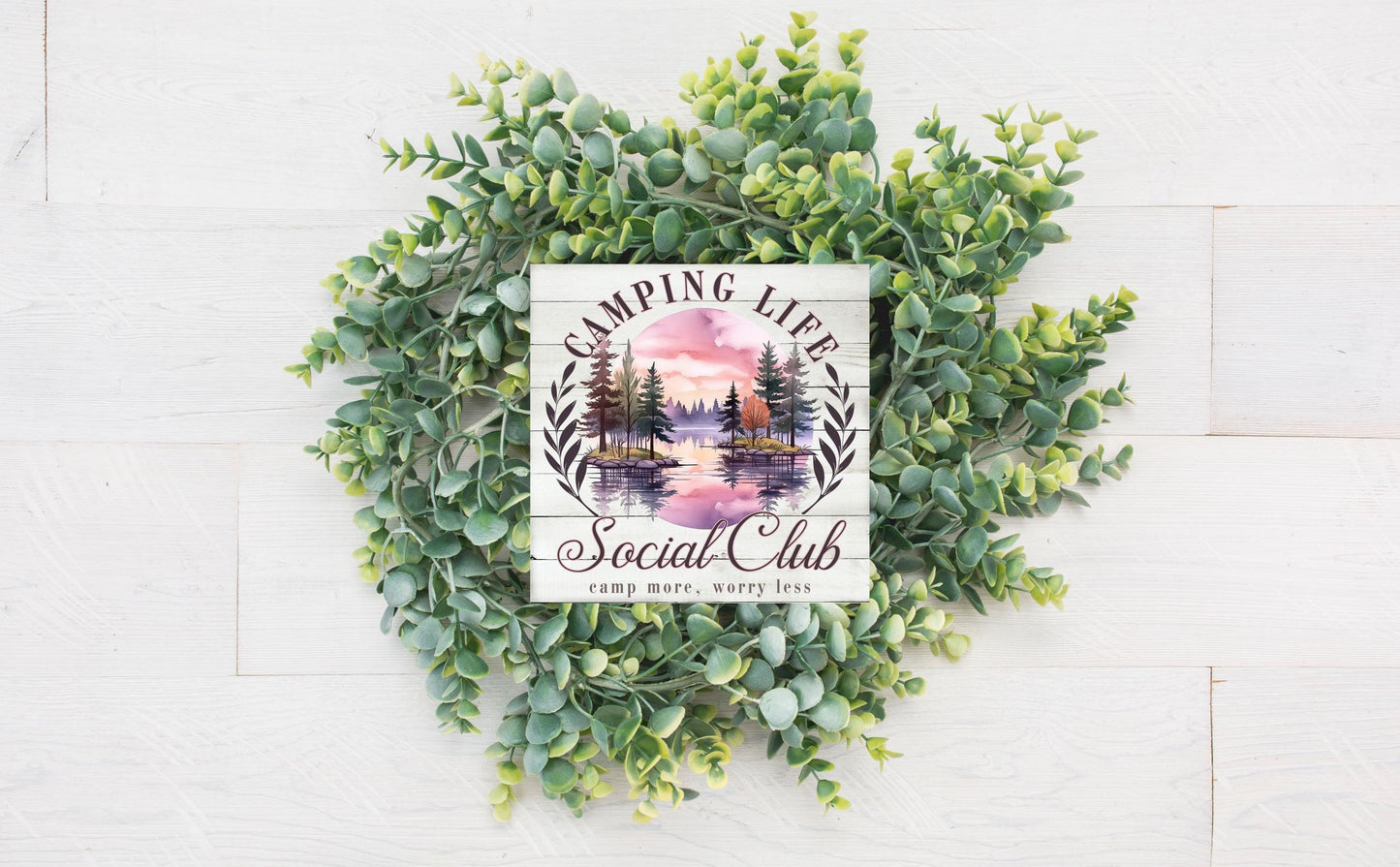 New Release, Camping Life Social Club Hanging Wall Mini Sign Wood Home Decor, Door Hanger, Wreath Sign