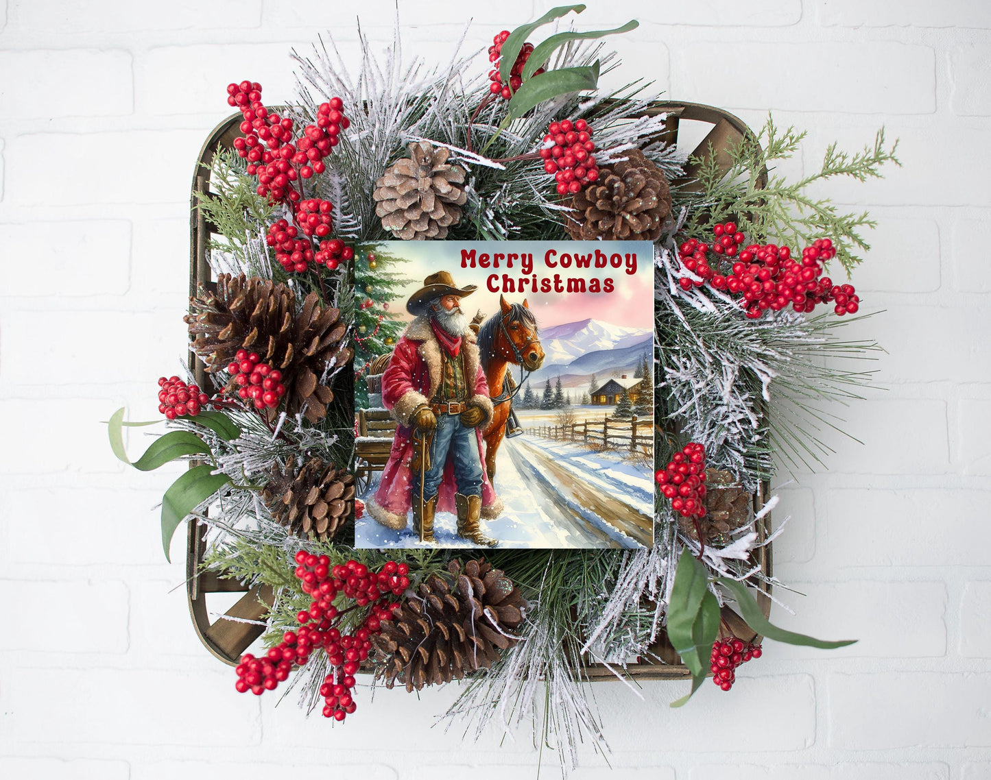 Merry Cowboy Christmas Printed Handmade Wood Christmas Ornament Mini Sign