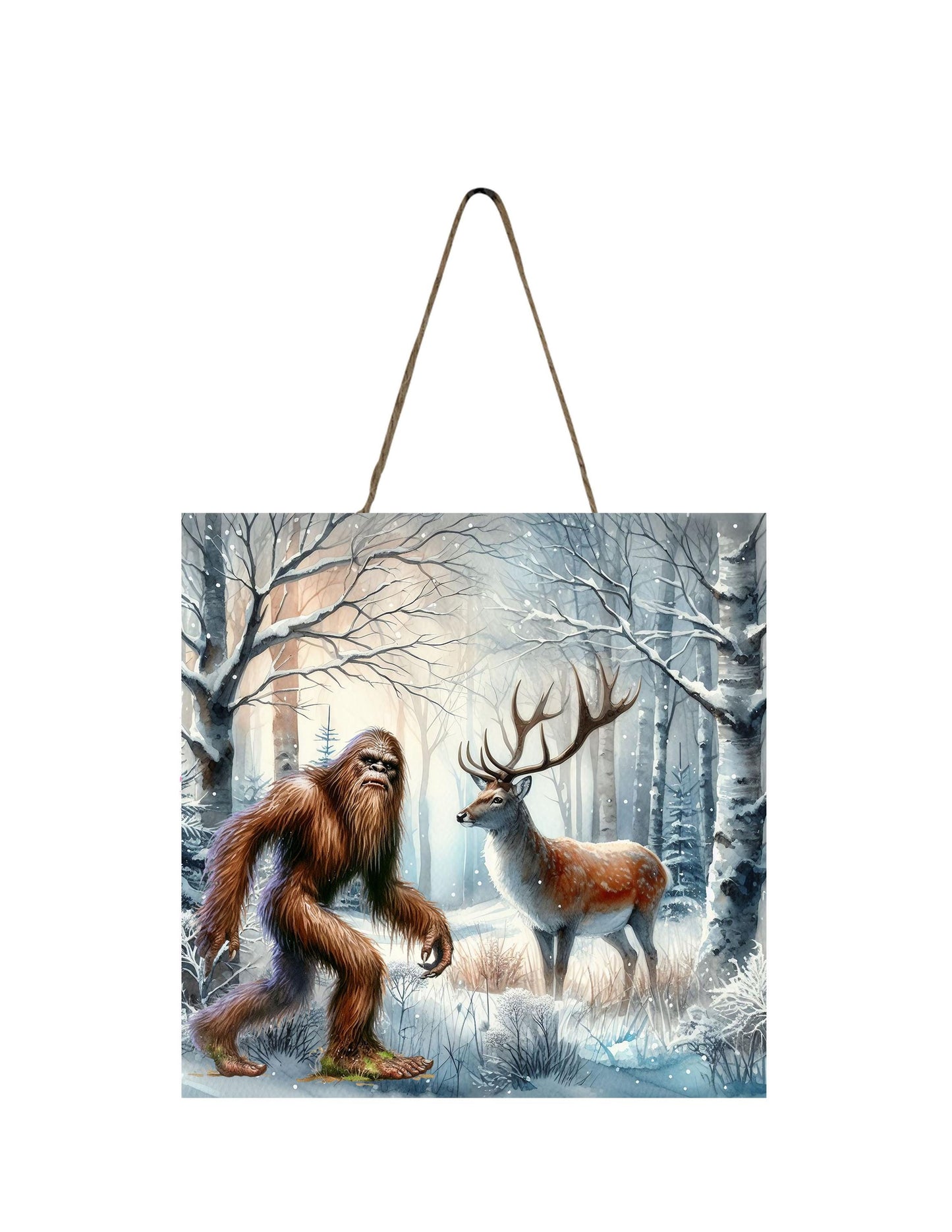 Bigfoot and Deer Christmas Ornament, Tier Tray Decor, Wreath Sign, Mini Sign, Door Hanger