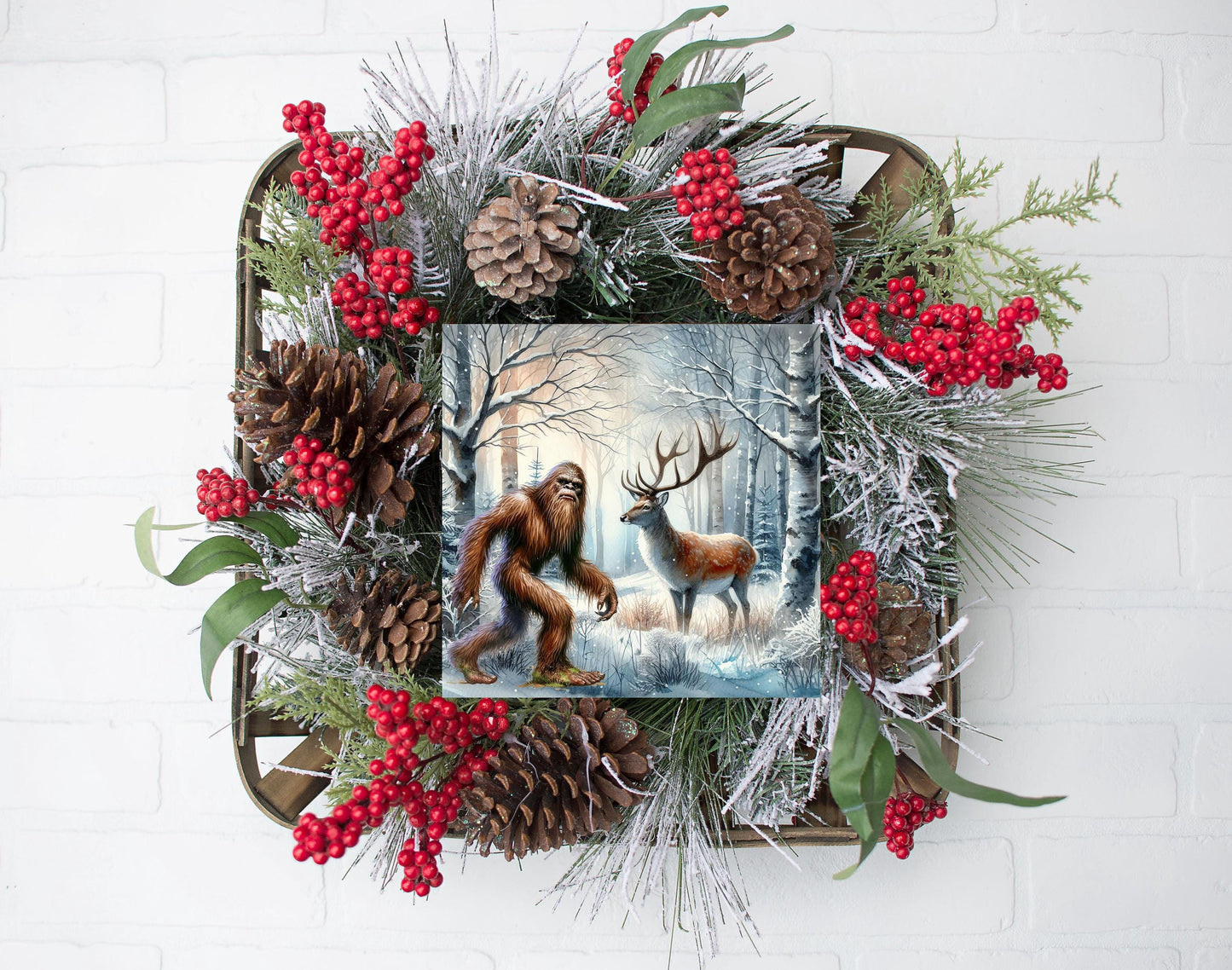 Bigfoot and Deer Christmas Ornament, Tier Tray Decor, Wreath Sign, Mini Sign, Door Hanger