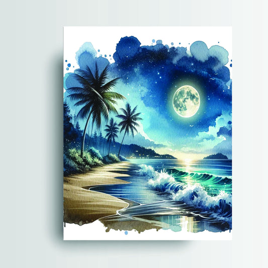 New Release, 11x14 Moonlight Beach Wall Art Canvas Print