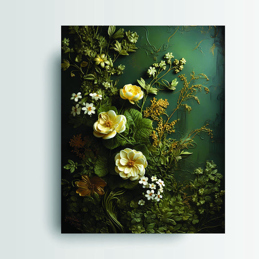 New Release, 11x14 Moss Green and Cream Floral Wall Art Canvas Print