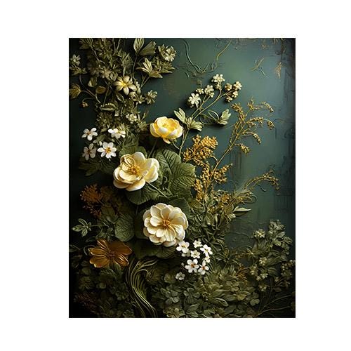 New Release, 11x14 Moss Green and Cream Floral Wall Art Canvas Print