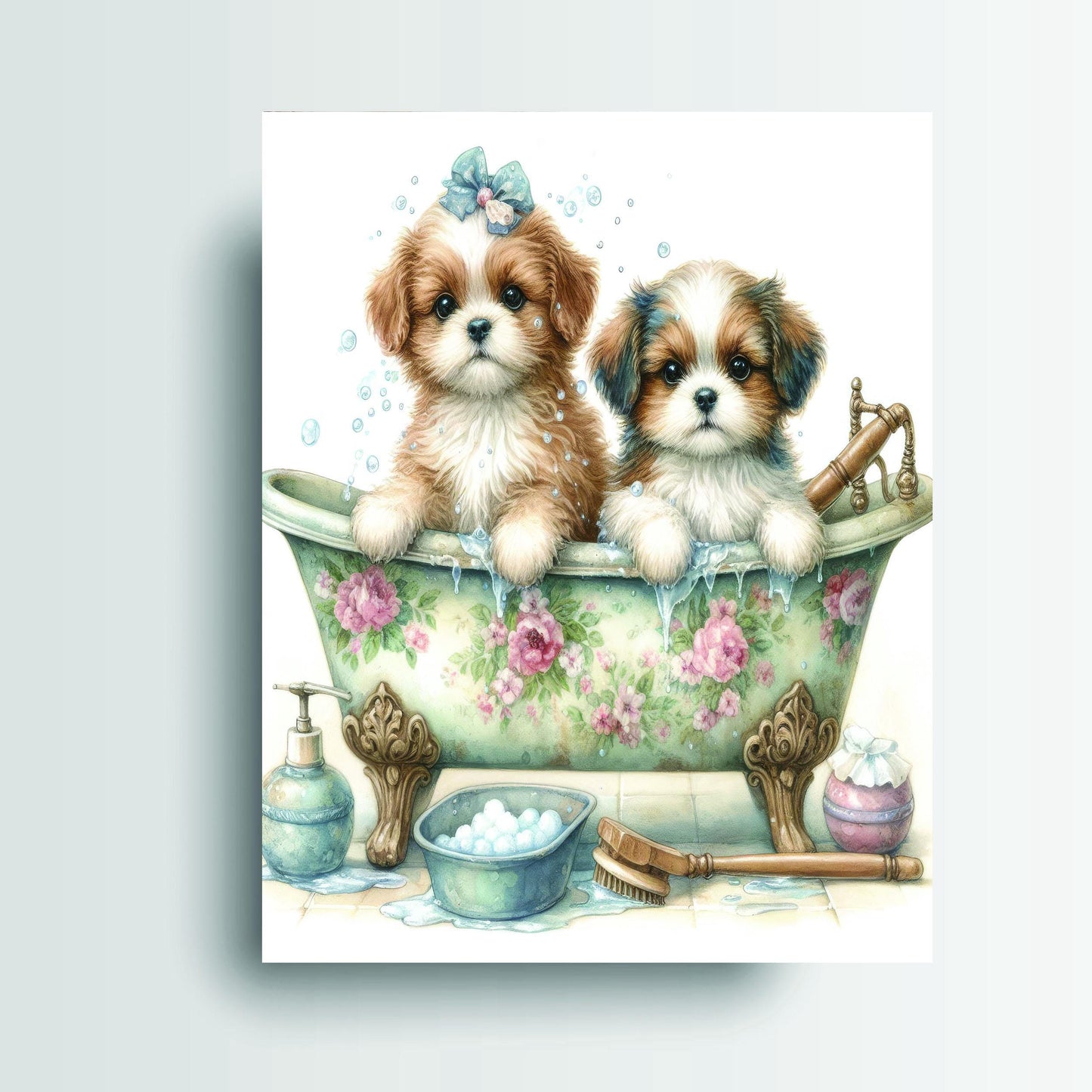 New Release, 11x14 Puppy Bath Wall Art Canvas Print