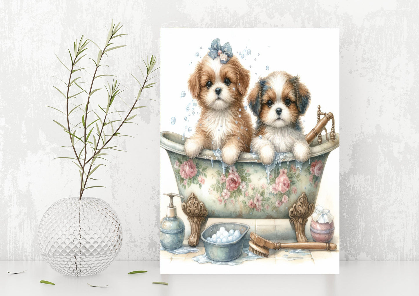 New Release, 11x14 Puppy Bath Wall Art Canvas Print