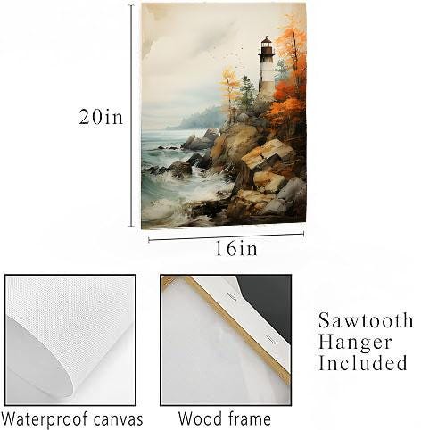 16x20 Lighthouse on the Rocks Coastal Wall Art Canvas Print