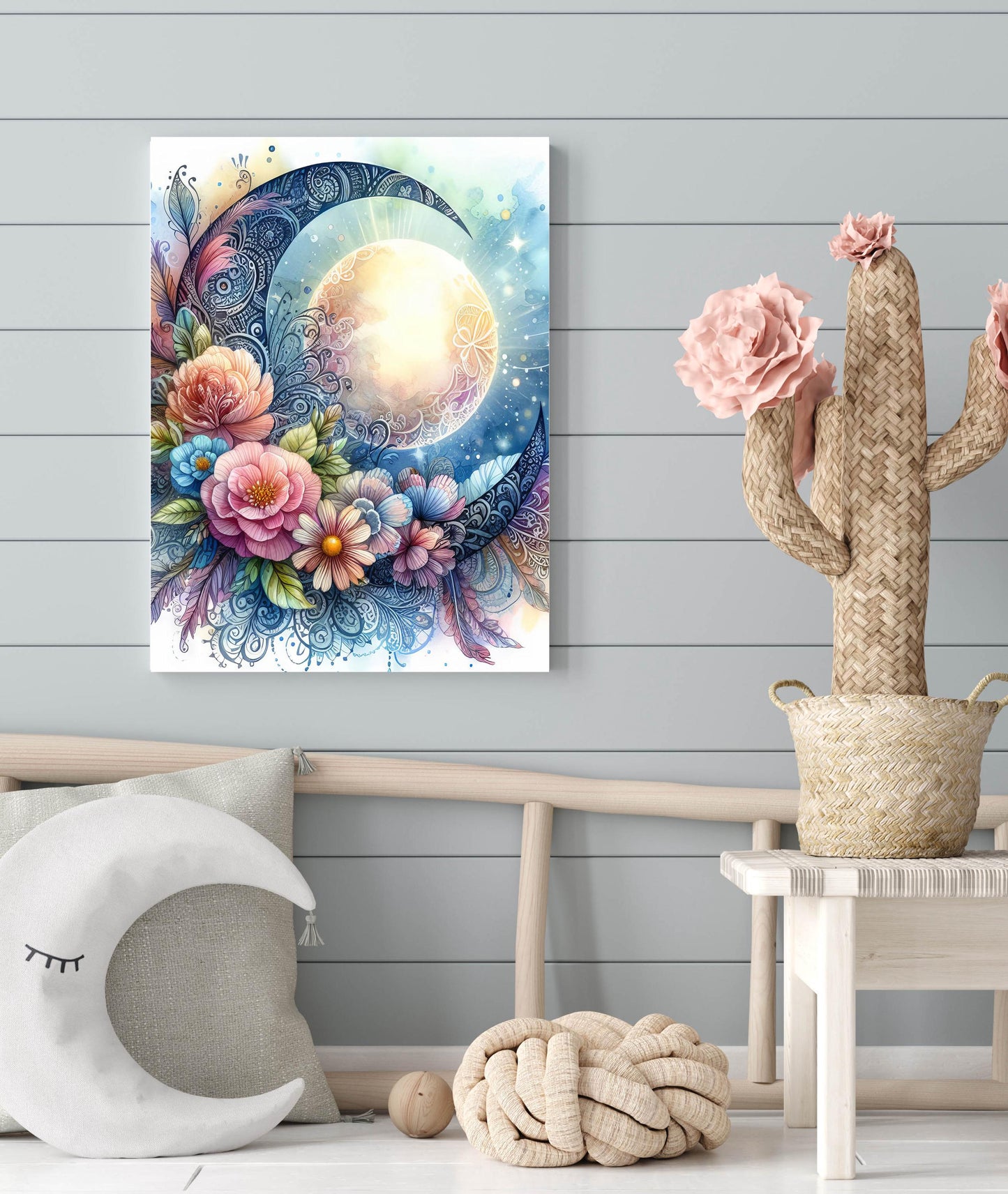 16x20 Mandala Floral Moon Wall Art Canvas Print