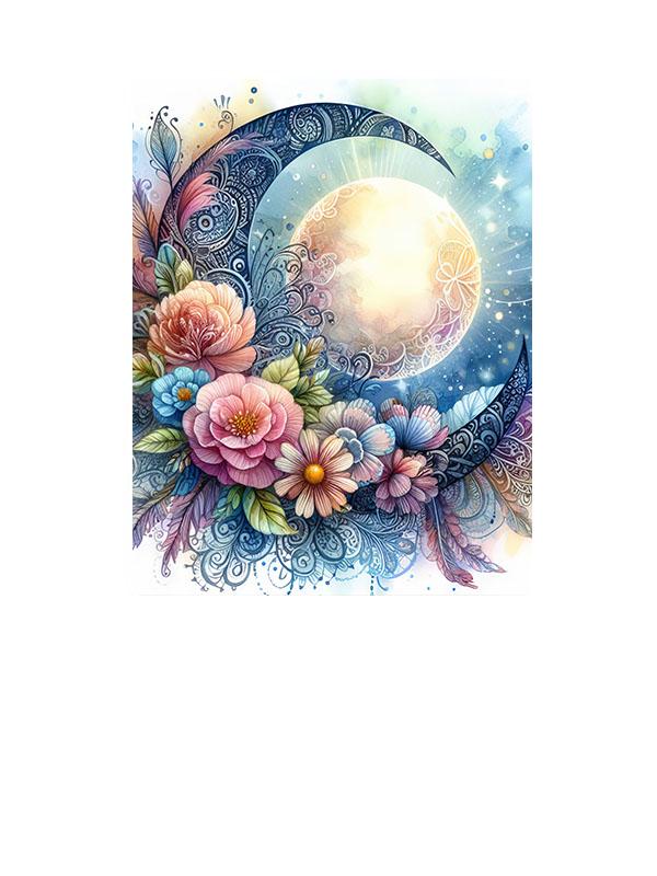 16x20 Mandala Floral Moon Wall Art Canvas Print