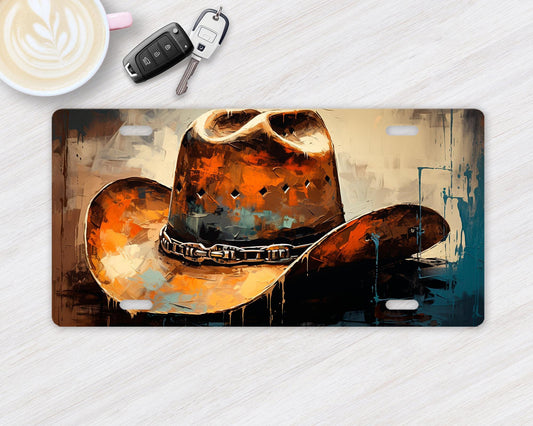 Vintage Rustic Cowboy Hat Vanity Front License Plate, Aluminum License Plate Car Accessory Decorative Front Plate