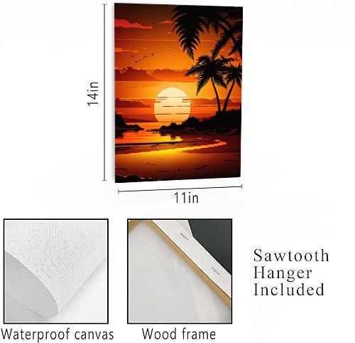 11x14 Palm Beach Sunset Beach Coastal Canvas Wall Art