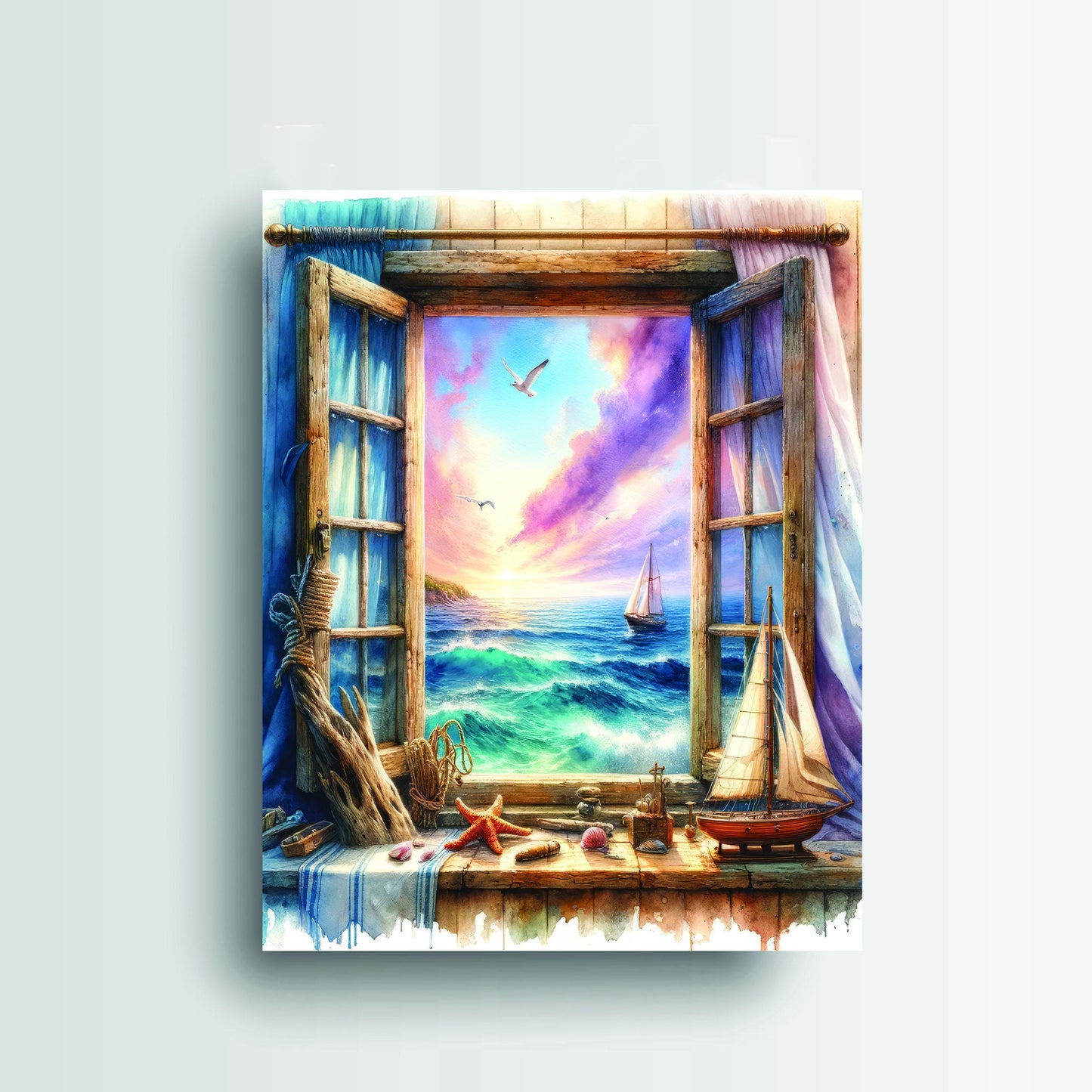 11x14 Window on the Sea Wall Art Canvas Print