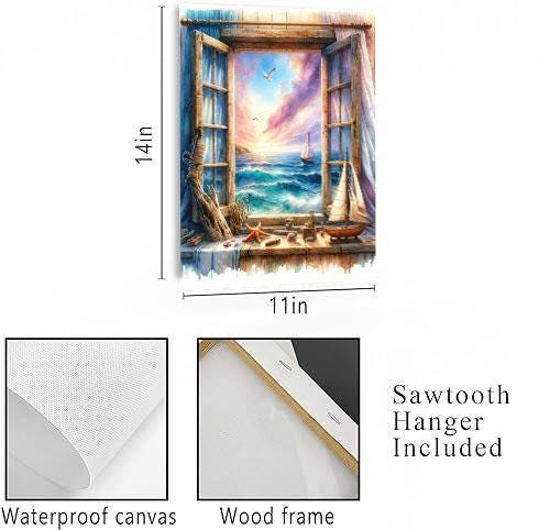 11x14 Window on the Sea Wall Art Canvas Print