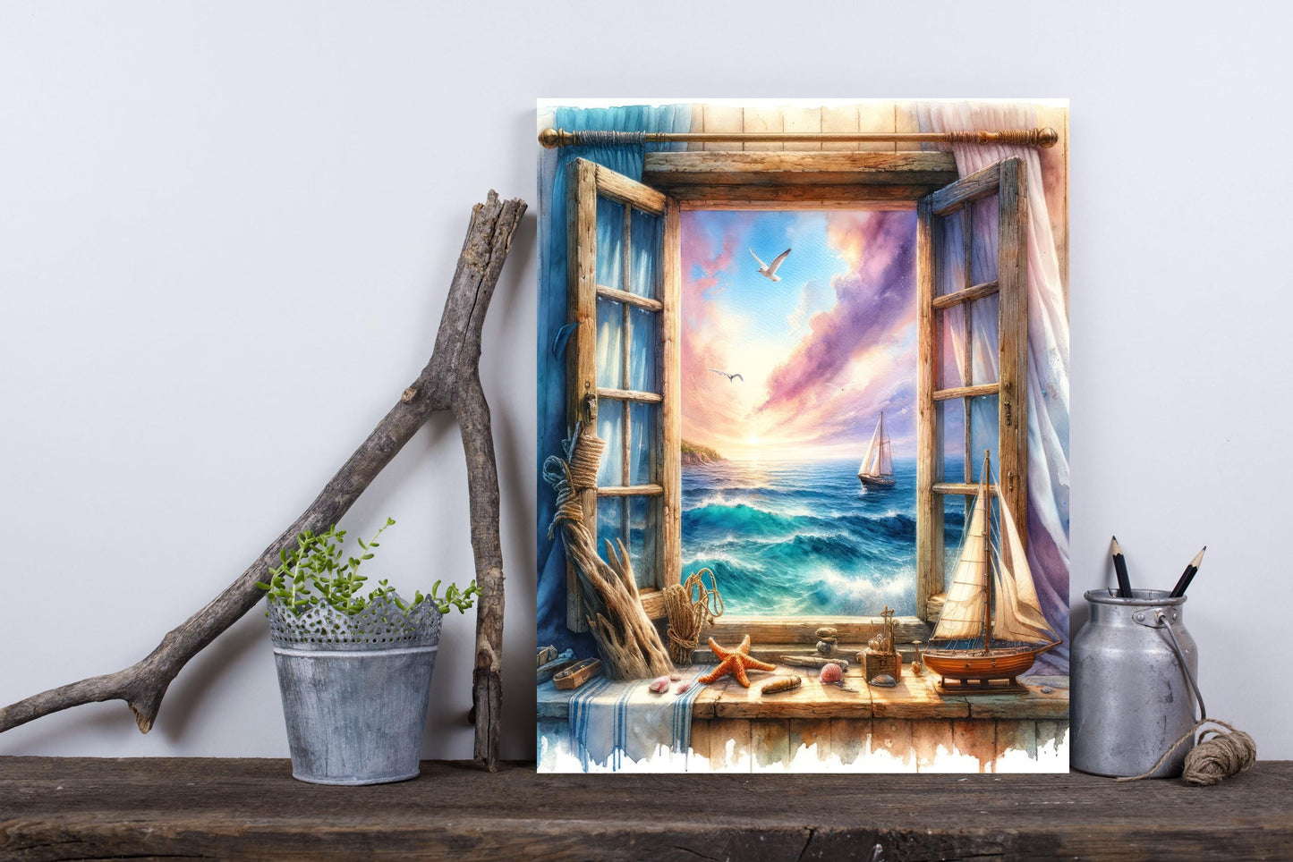 11x14 Window on the Sea Wall Art Canvas Print