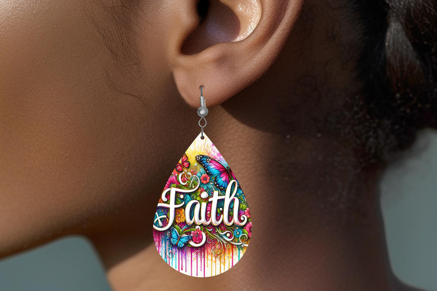 New Release Faith Print Earrings, Teardrop Dangle Printed Earrings Jewelry Handmade