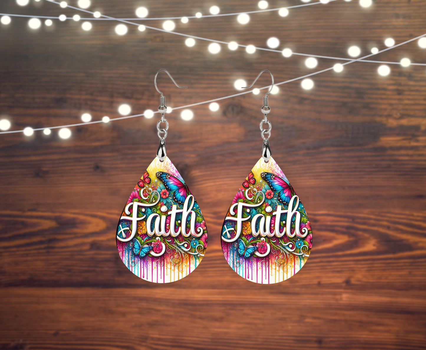 New Release Faith Print Earrings, Teardrop Dangle Printed Earrings Jewelry Handmade