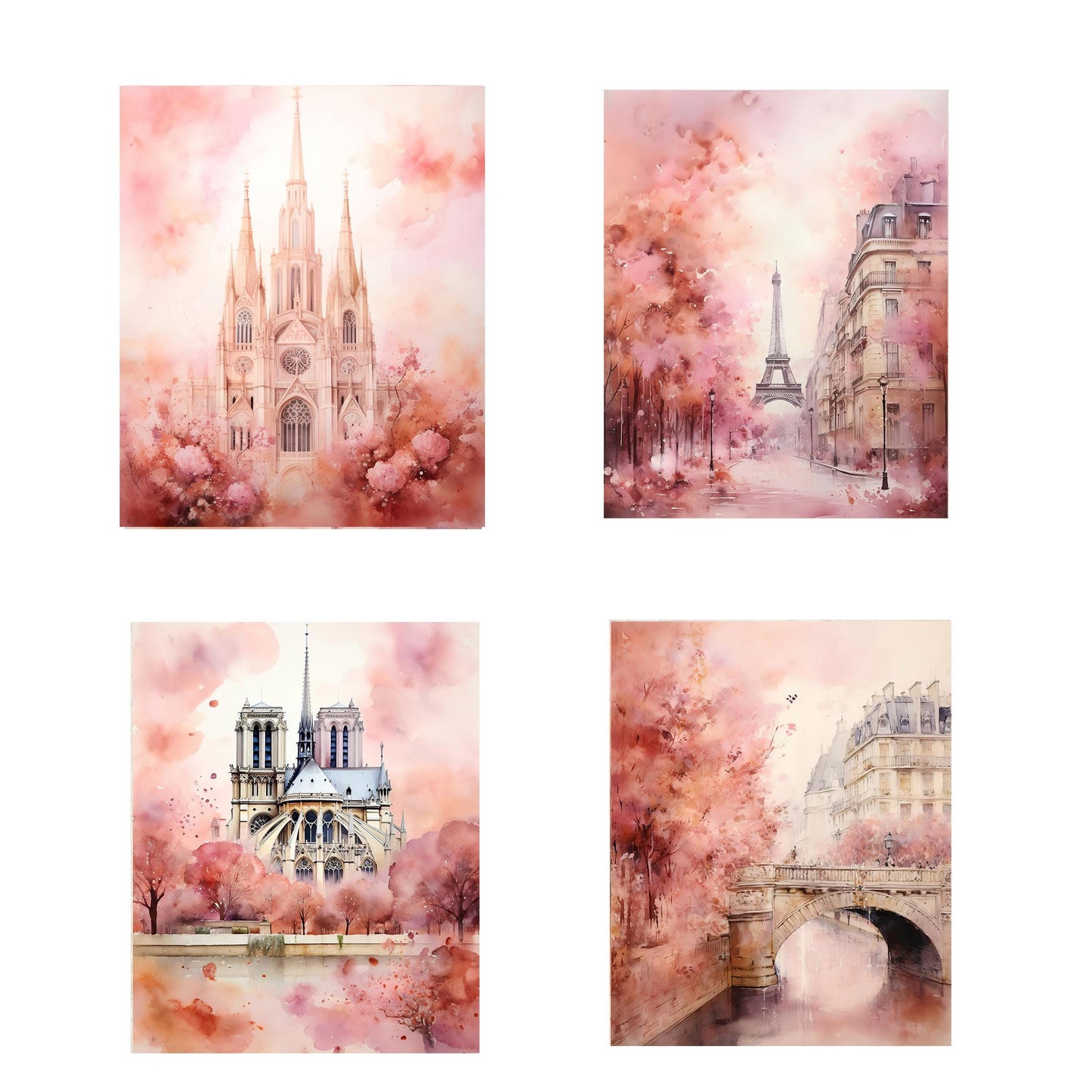 Set of 4  8x10 Classic Paris Wall Art Canvas Print, Contemporary Wall Art