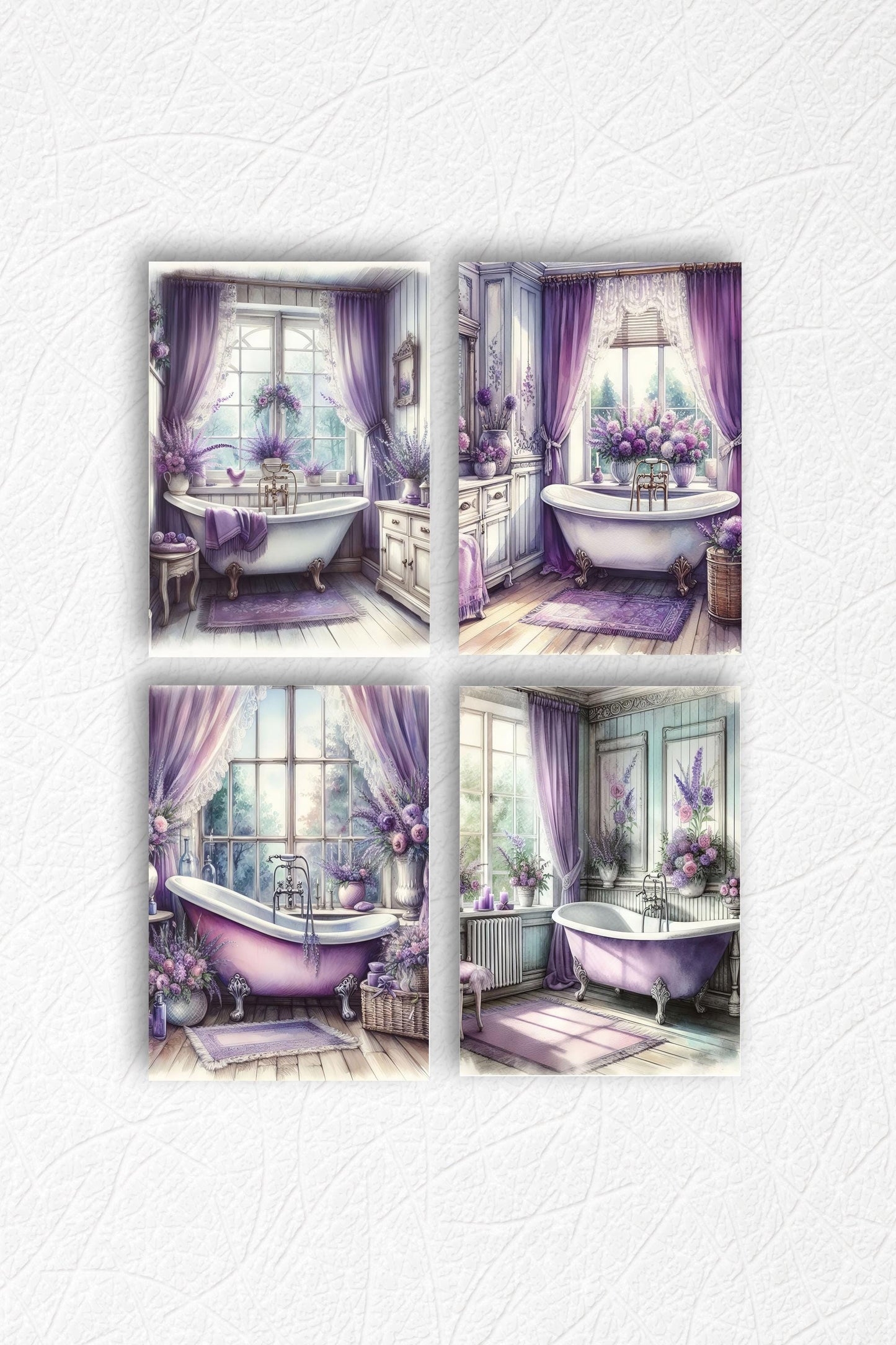 Set of 4  8x10 Lavender Bath Wall Art Canvas Print, Contemporary Wall Art