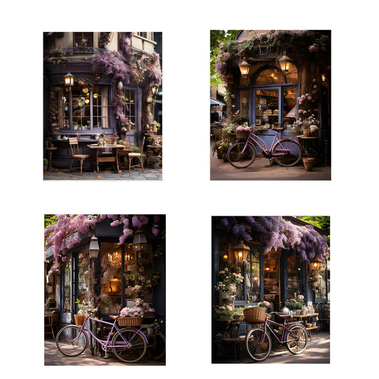 Set of 4  8x10 Cafe in Spring Wall Art, Canvas Prints, Contemporary Wall Art