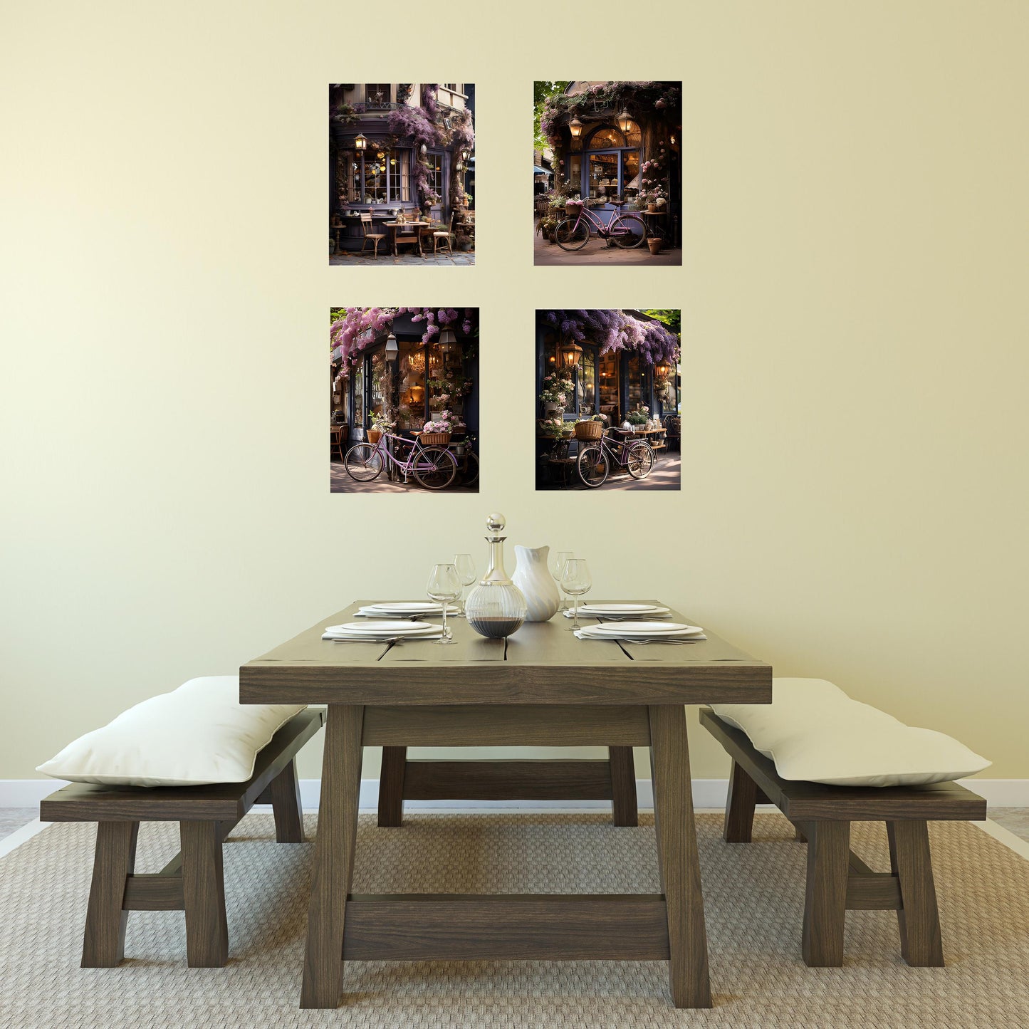 Set of 4  8x10 Cafe in Spring Wall Art, Canvas Prints, Contemporary Wall Art