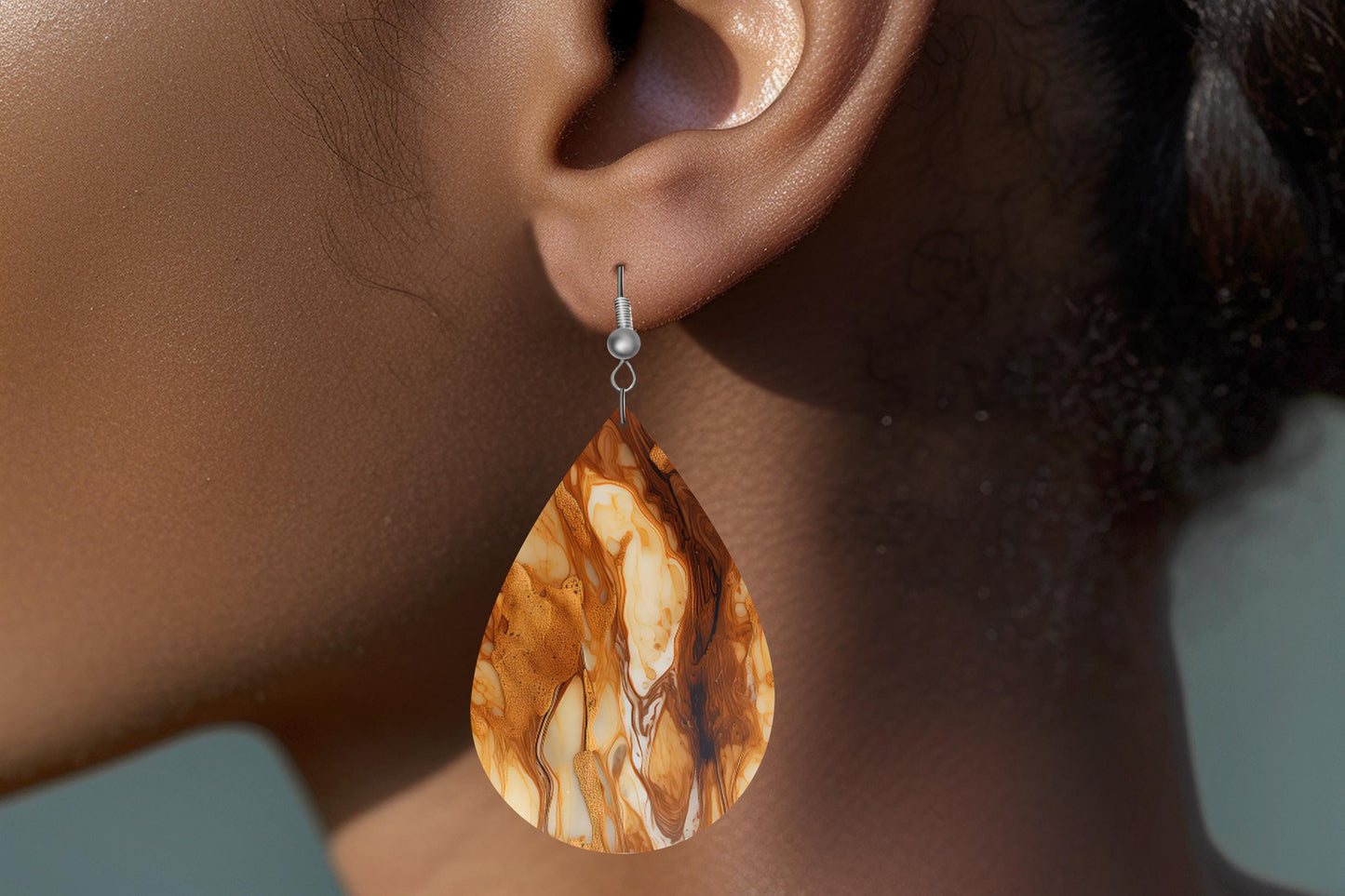 Amber Marble Print Earrings Print Tear Drop Wood Dangle Earrings Hypoallergenic Jewelry