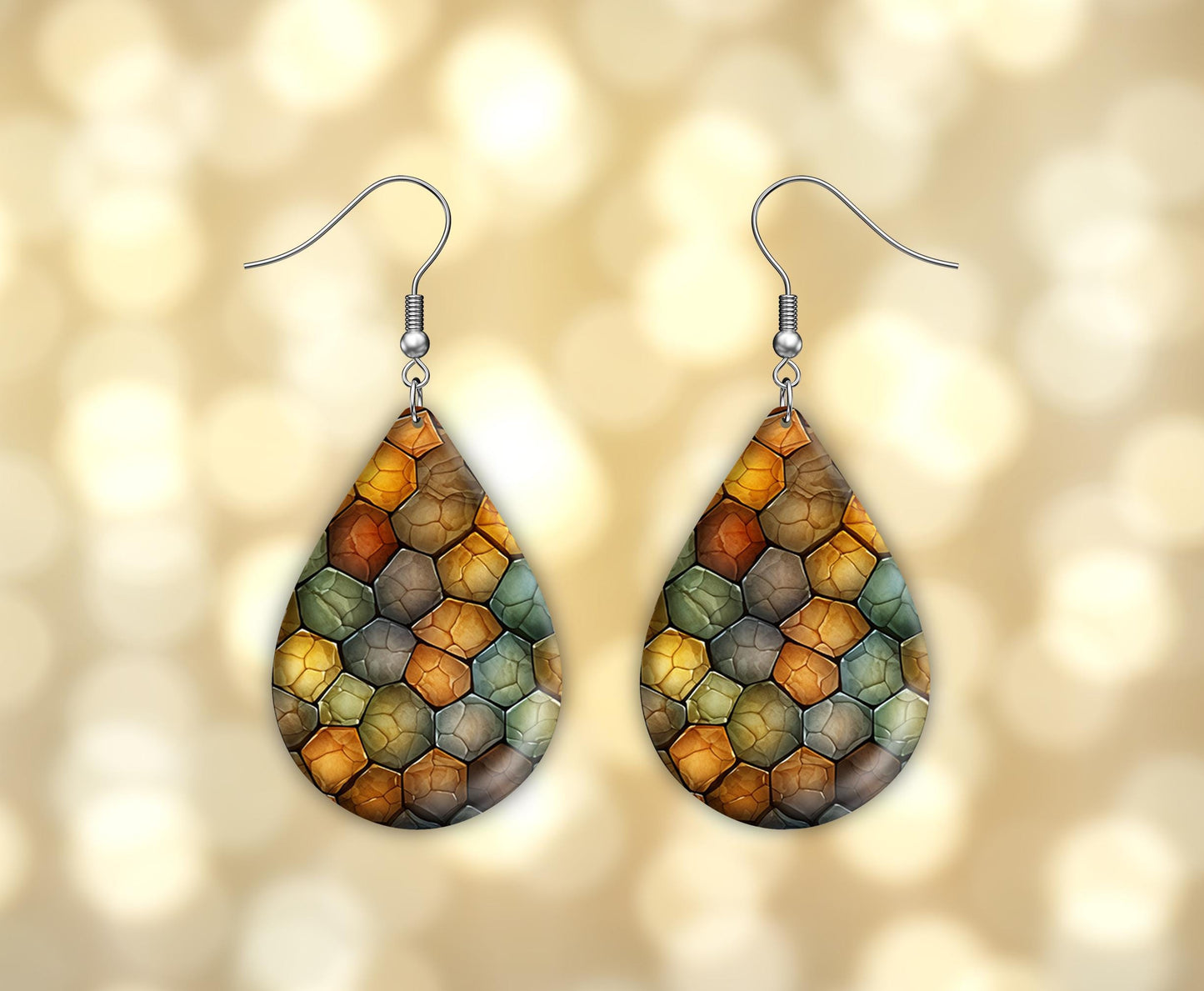 Turtle Shell Print Earrings Print Tear Drop Wood Dangle Earrings Hypoallergenic Jewelry