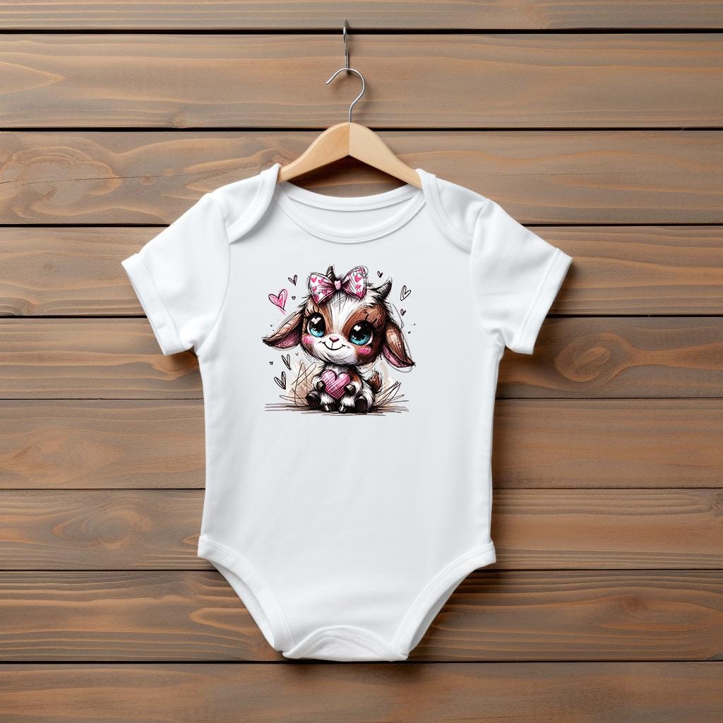 Baby Bodysuit, Baby Goat One Piece Baby Suit, Baby Gift, Long / Short Sleeve, 0-18 Months size